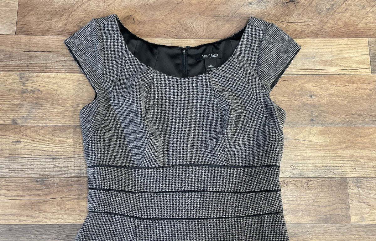 White House Black Market Women's Houndstooth Cap Sleeve Sheath Dress Sz 4