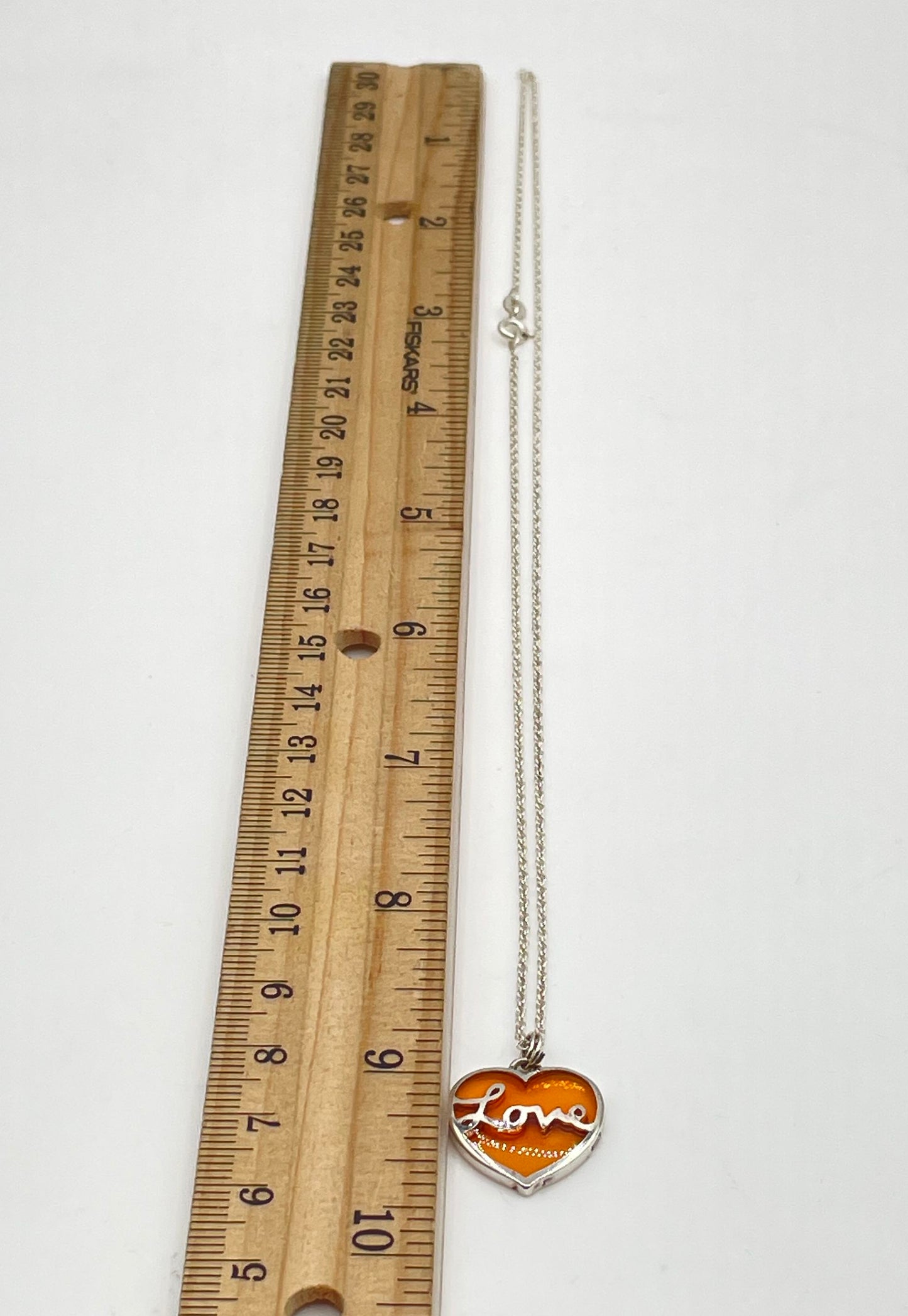 925 Sterling Silver Amber-Colored Resin 'Love' Heart Pendant Necklace 4g