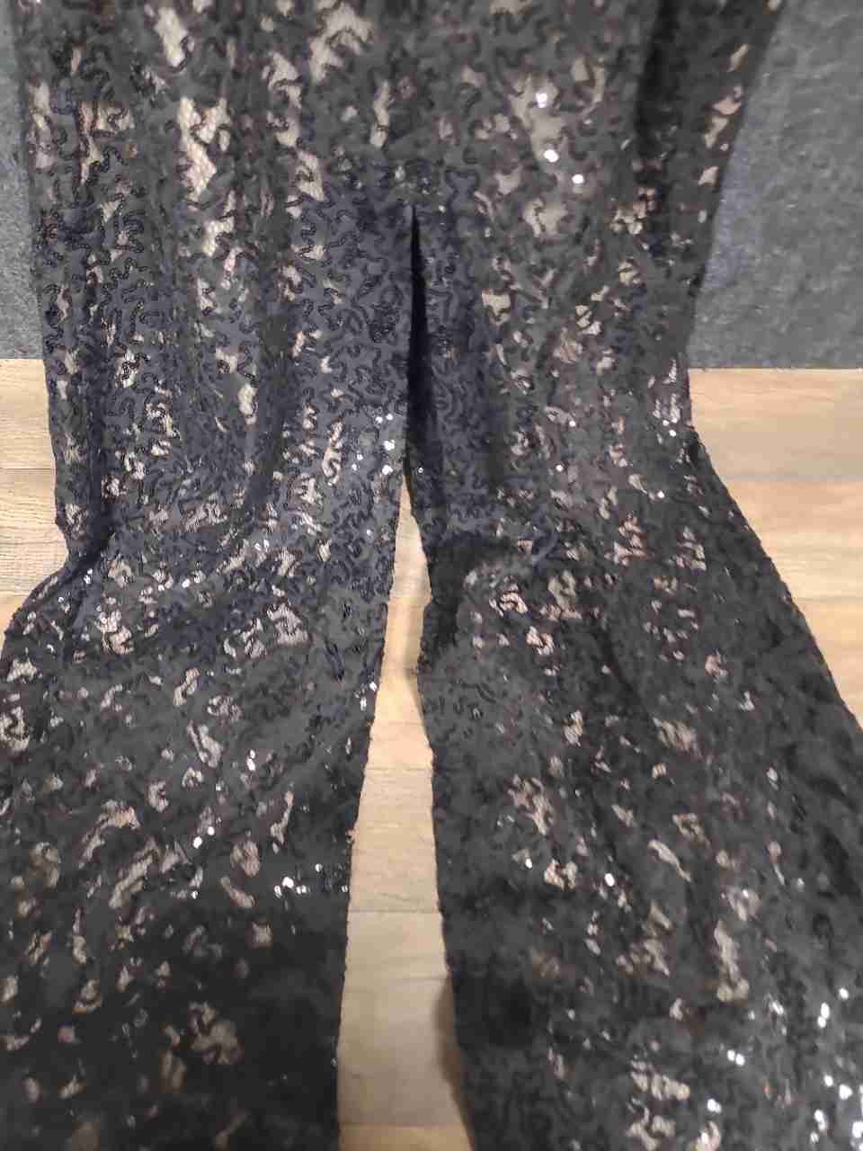 BCBG Maxazria Women's Black Sequin Lace Open Back Gown Maxi Dress Sz 4