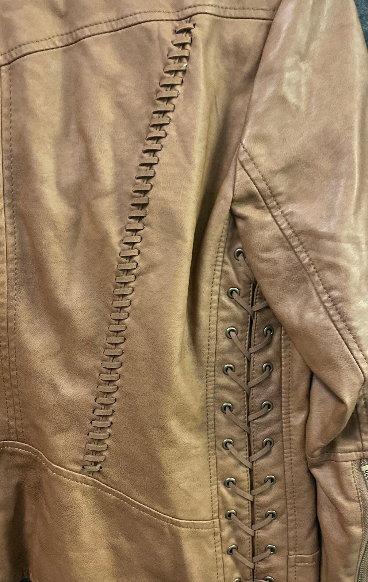 CoffeeShop New York Women's Brown Faux Leather Lace Up Moto Jacket Sz L