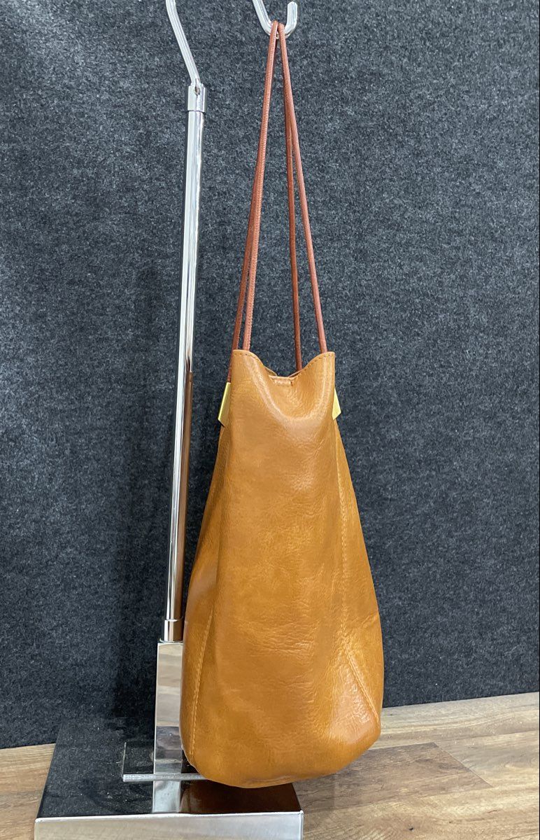 Antik Kraft Brown Leather Slouchy Tote Shoulder Bag Gold Hardware
