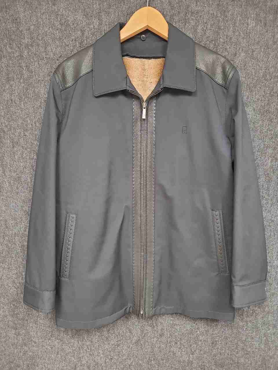Rogatis Men's Black Label Fur Lined Jacket Dark Gray Leather Trim Sz 95 M