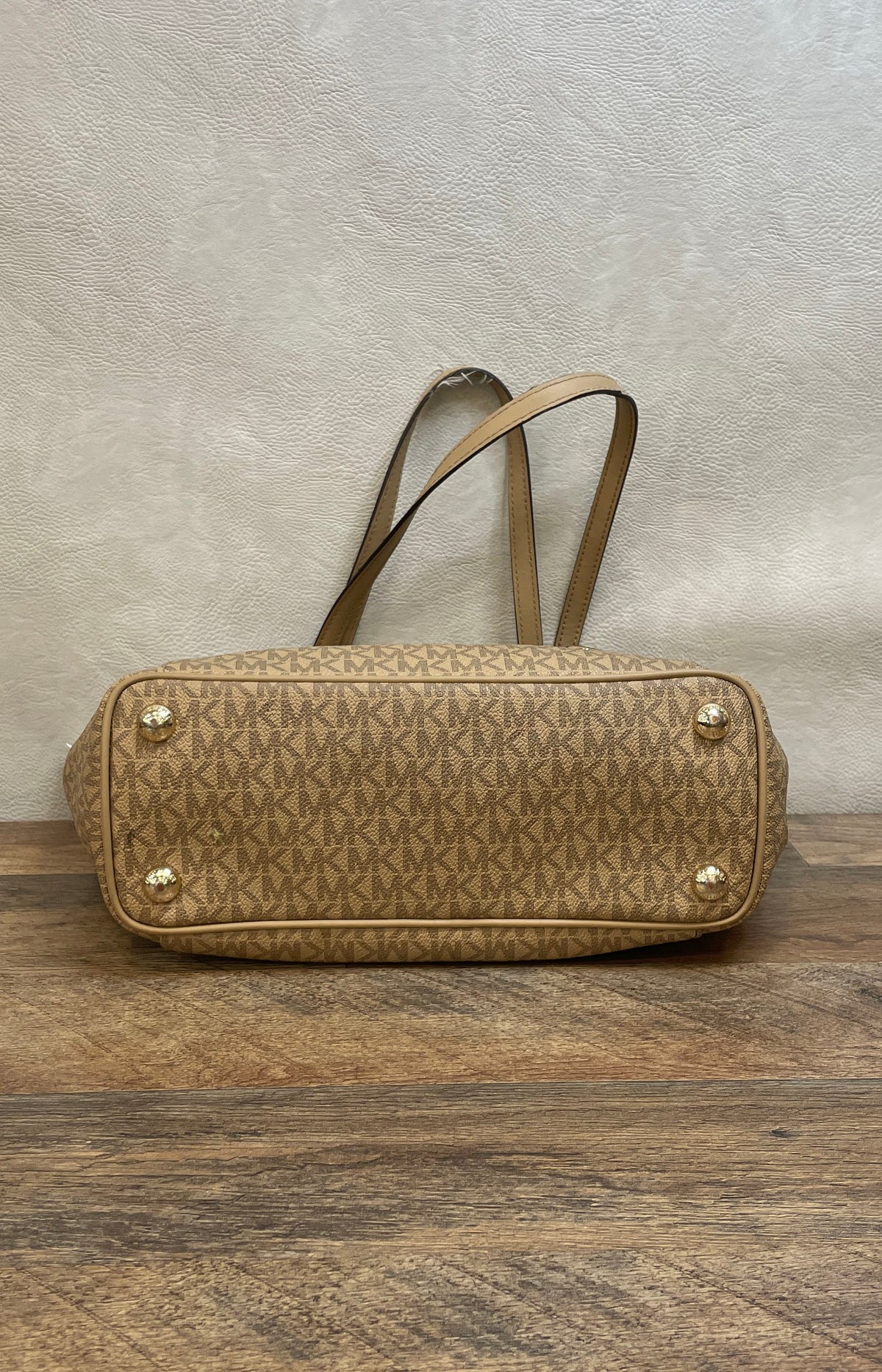 Michael Kors Brown Signature Monogram Jet Set Travel Top Zip Tote Bag