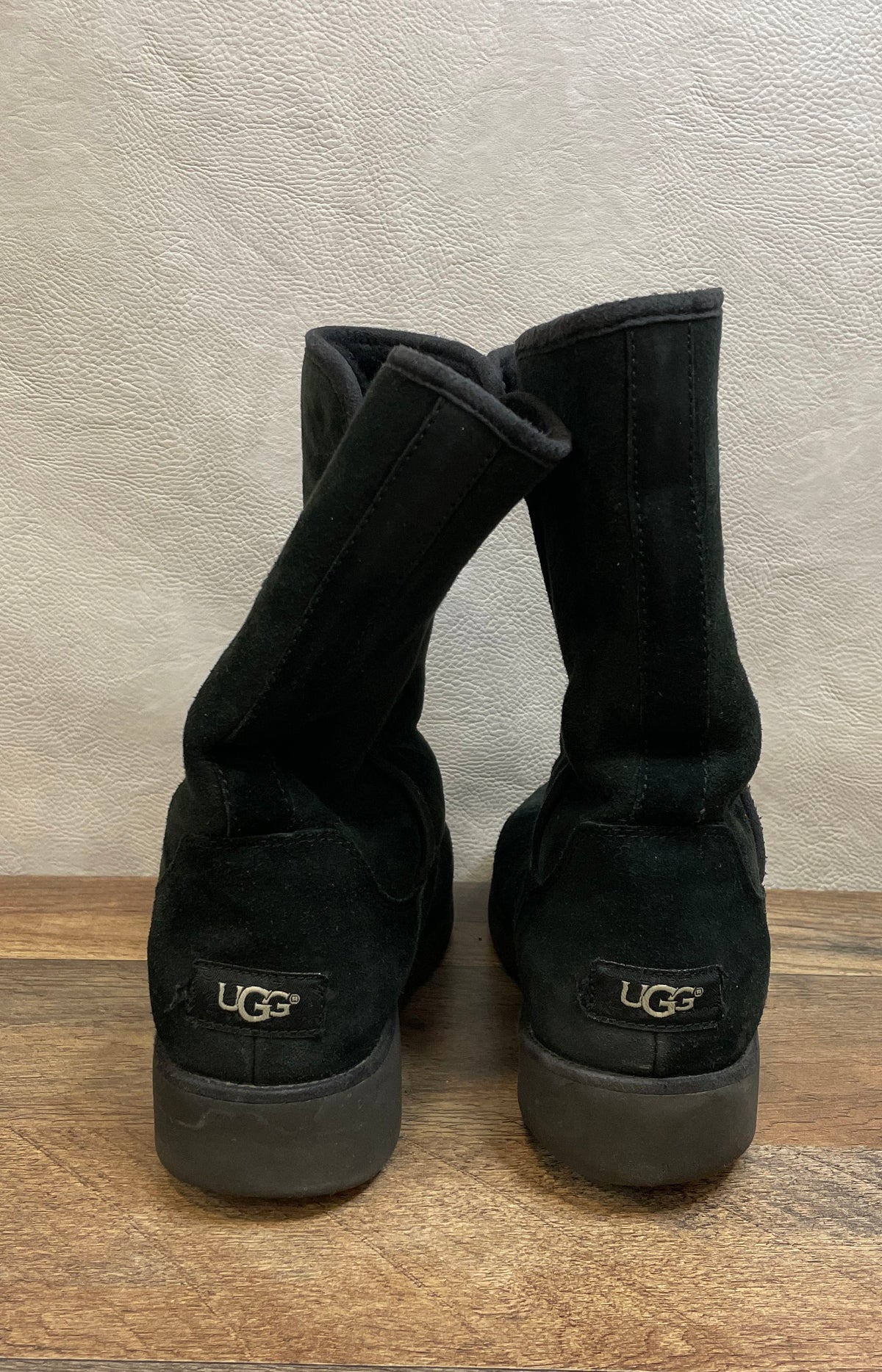 UGG Amie Black Suede Sheepskin Slim Wedge Boots Women's Size 8.5