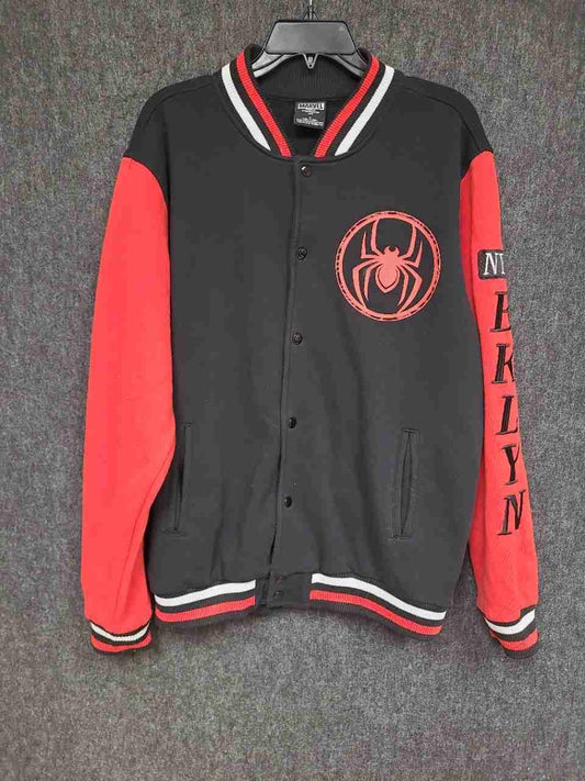 Marvel Men's Miles Morales Spider-Man Brooklyn Varsity Jacket Black Red Sz M