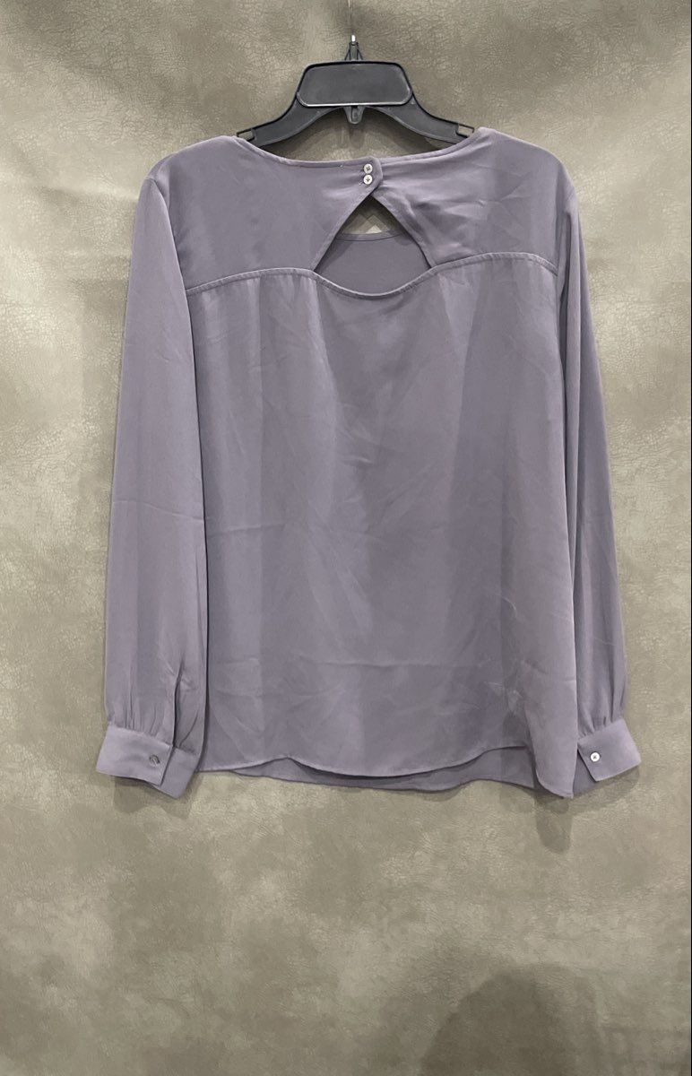 LOFT Outlet Women's Grey Long Sleeve Keyhole Back Blouse Sz L