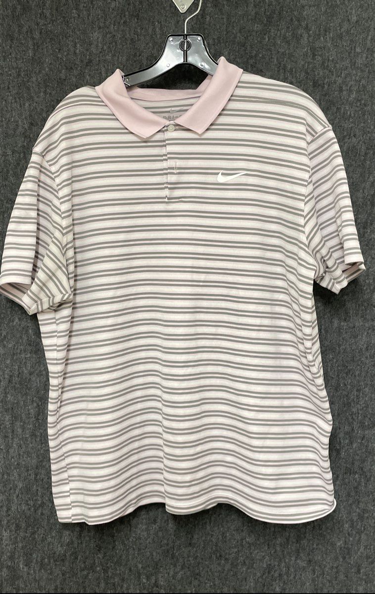 Nike Men's Dri-FIT Victory Pink Gray Striped Golf Polo Shirt Size XL