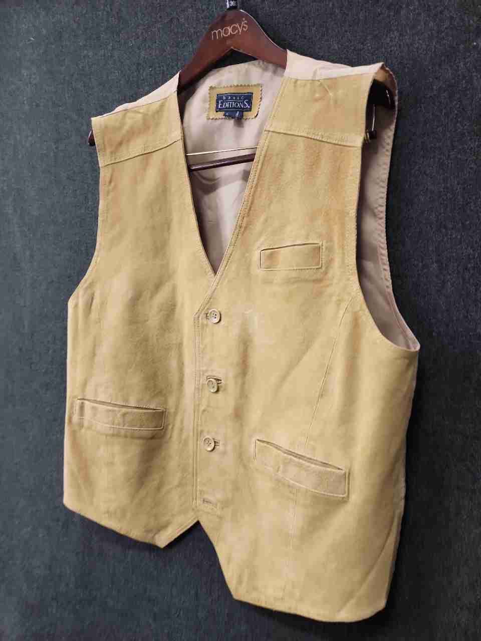 Basic Editions Men's Vintage 90s Tan Suede Leather Western Vest Size L