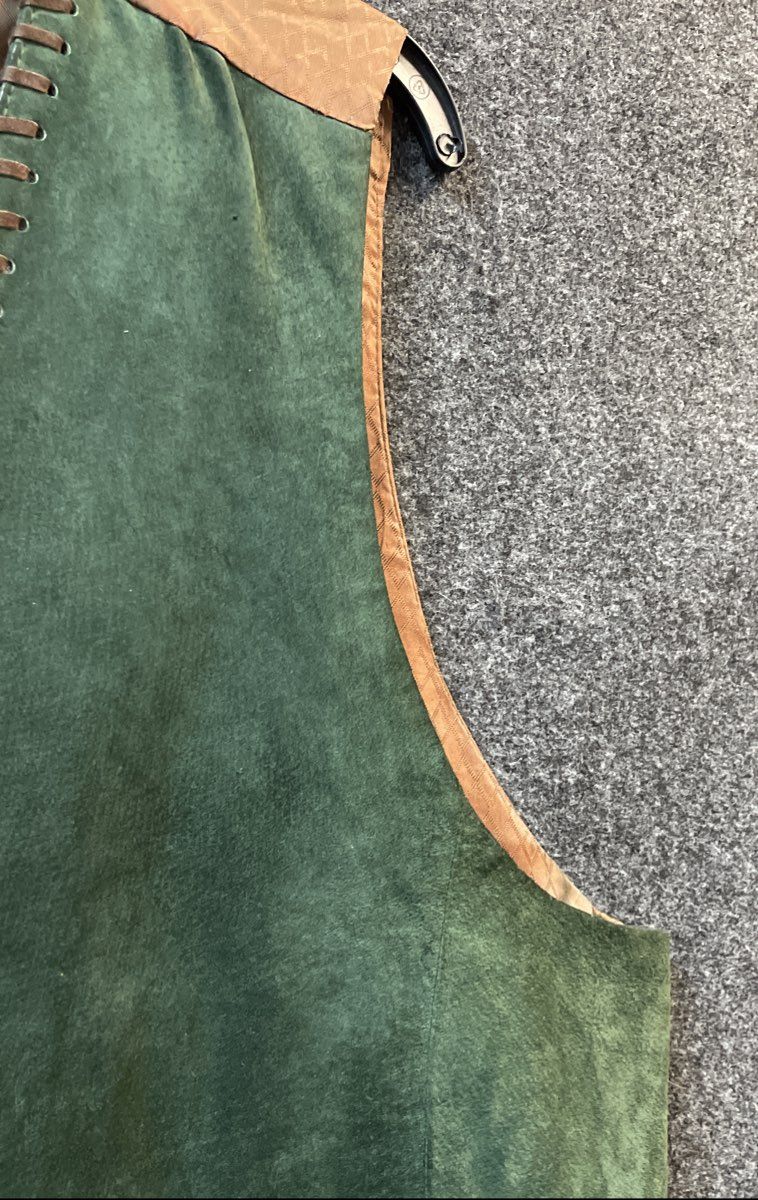 Kreuler & Zeidler Men's Green Suede Leather Whipstitch Western Vest Sz XL