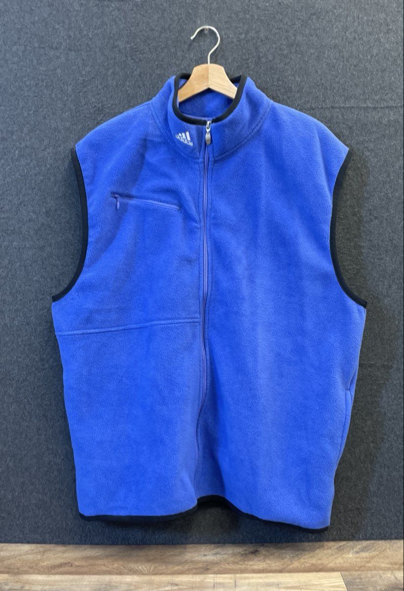 Vintage Y2K Adidas Men's Blue Full Zip Fleece Vest Pocket Mock Neck Sz XL