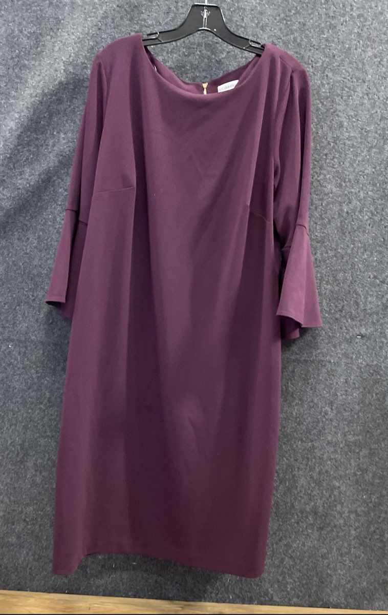 Calvin Klein Women's Purple Bell Sleeve Exposed Zip Sheath Dress Sz 18W