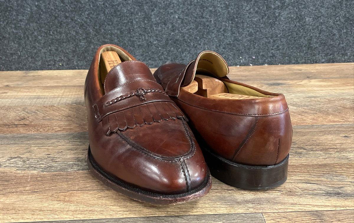 Johnston & Murphy Brown Leather Kiltie Braided Loafers Size 11 EEE