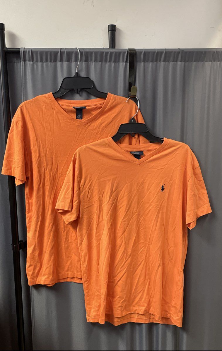 Polo Ralph Lauren Men's Orange V-Neck T-Shirt Lot of 2 Cotton Pony Logo Sz S