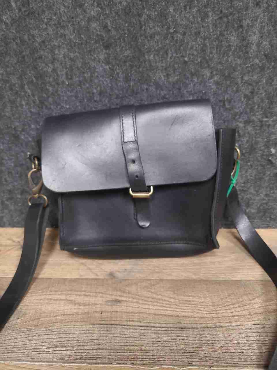 Black Italian Leather Crossbody Messenger Bag VBF Monogram Brass Hardware