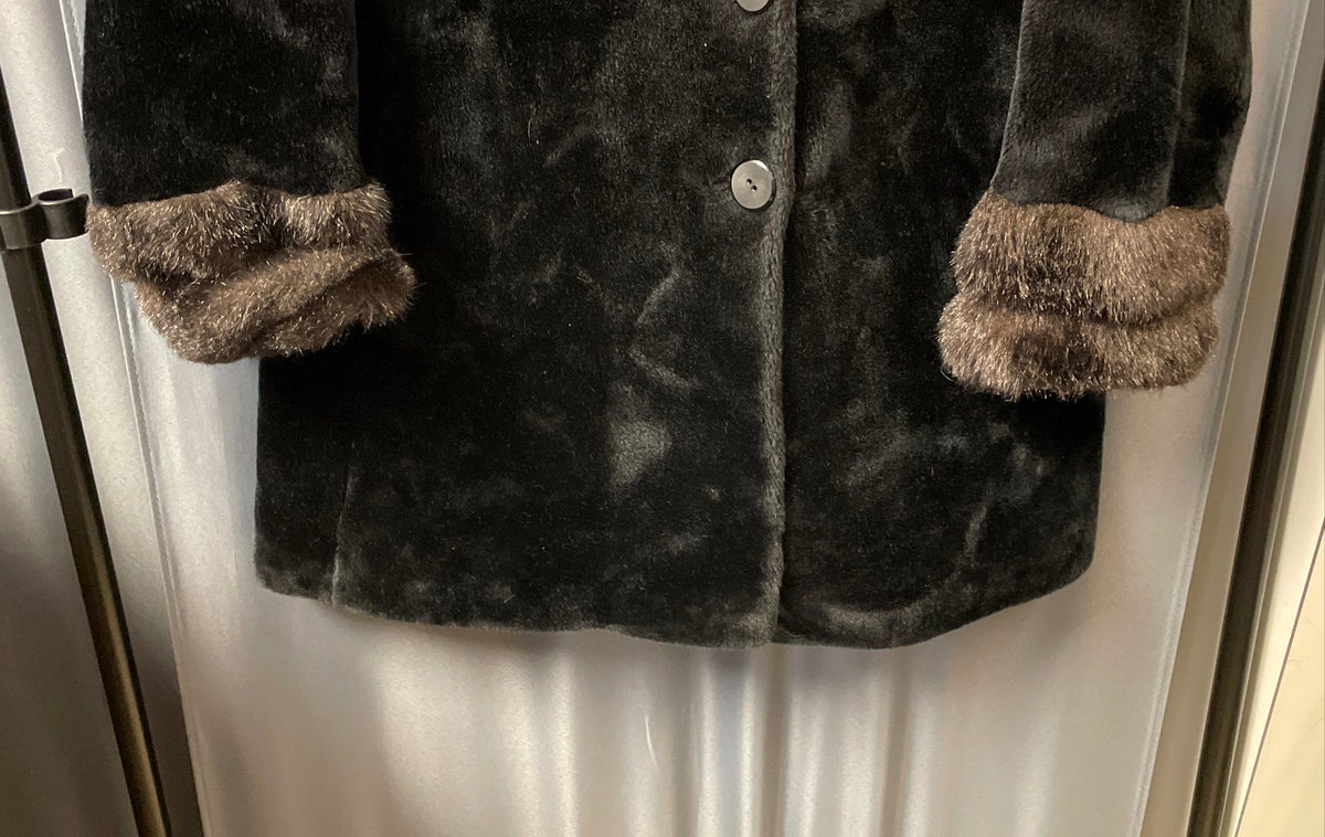 Vintage 70s Borgazia Career Originals Women's Faux Fur Coat Black Brown L/XL