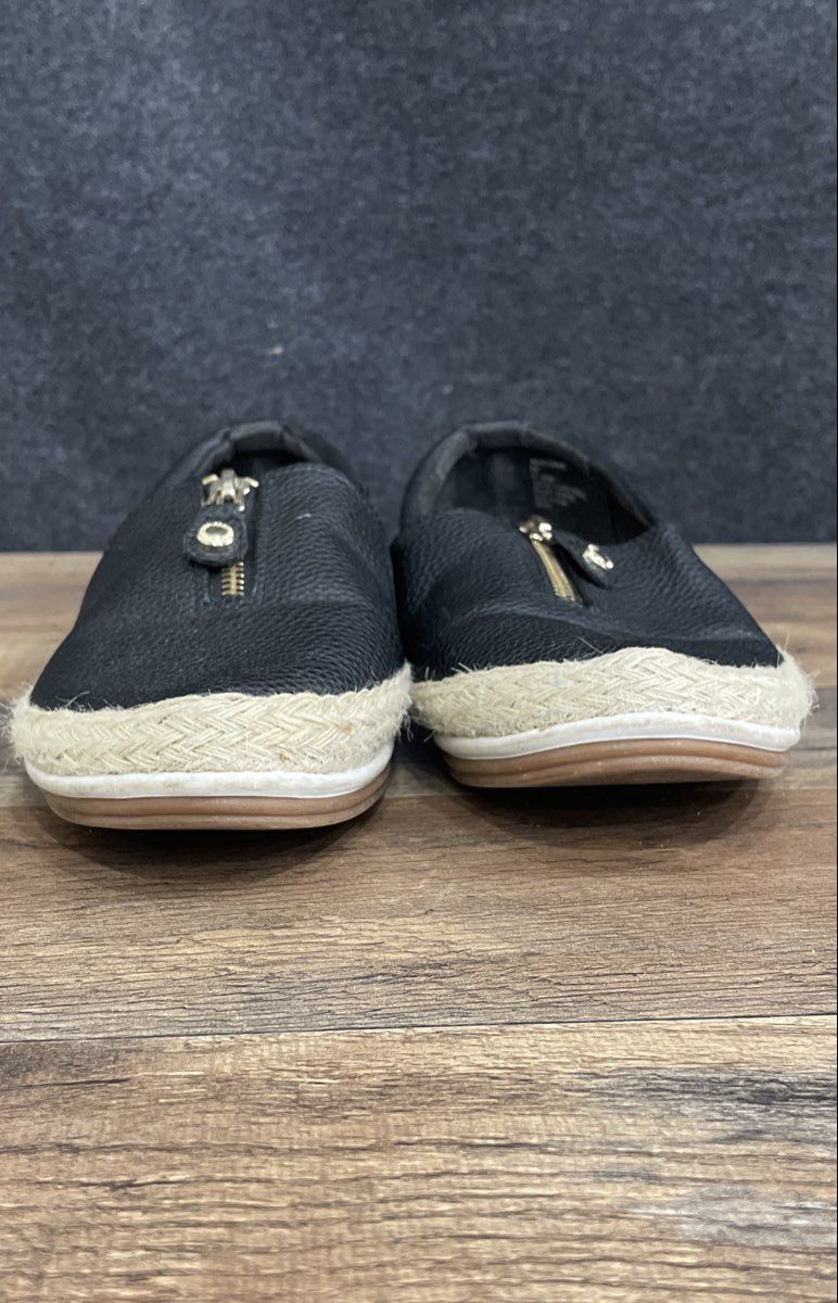 Anne Klein Joy Black Faux Leather Zipper Espadrille Flats Size 9M