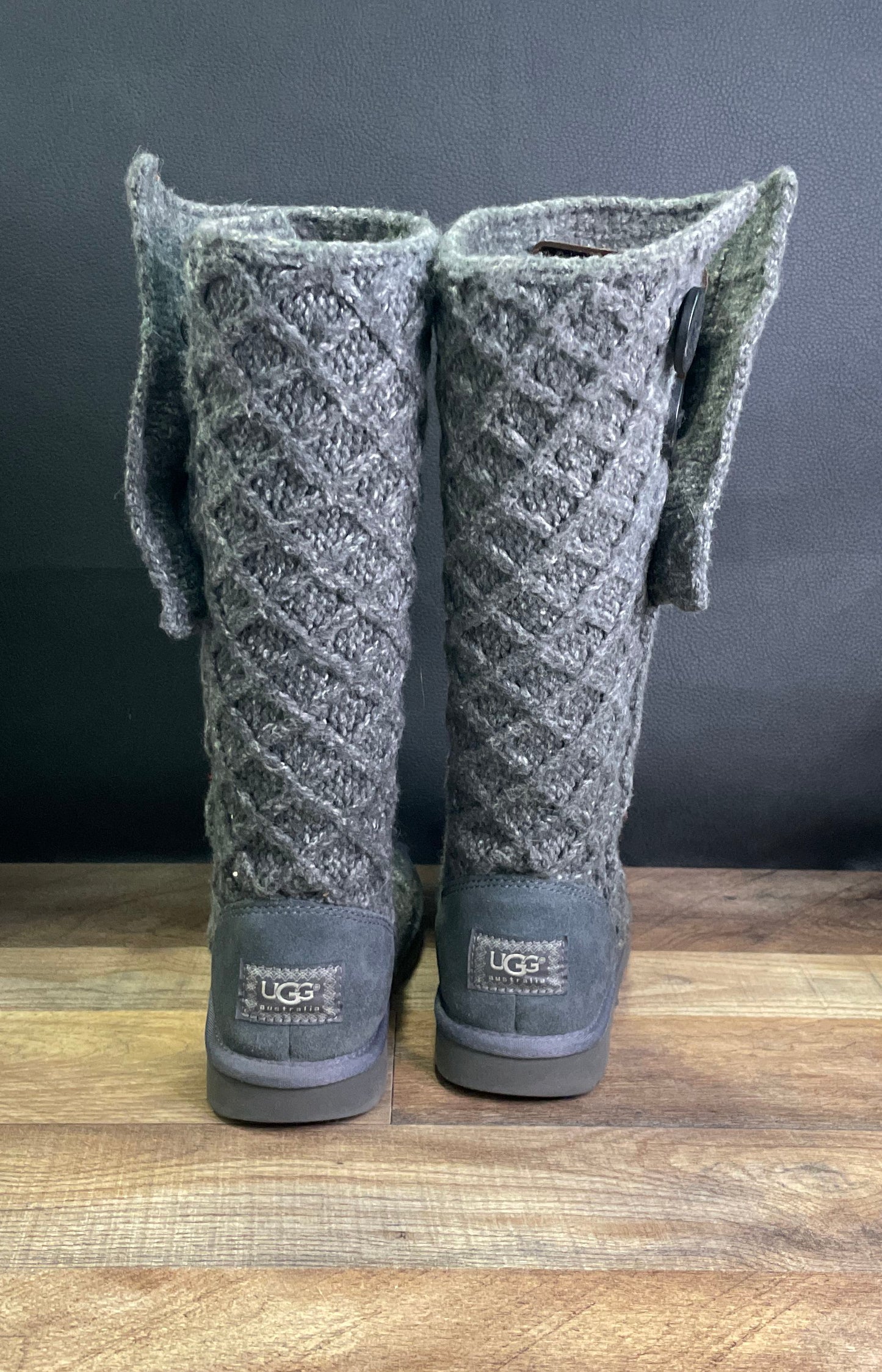 UGG Lattice Cardy 3066 Charcoal Grey Knit Tall Women's Boots Size 8