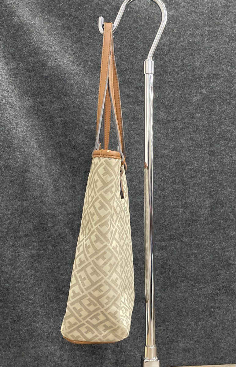 Tommy Hilfiger Grey Leather Monogram Tote Bag Red White Blue Stripe