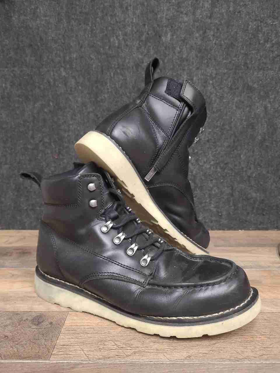 Harley-Davidson Brakeman Black Leather Side Zip Moc Toe Wedge Boots Size 10