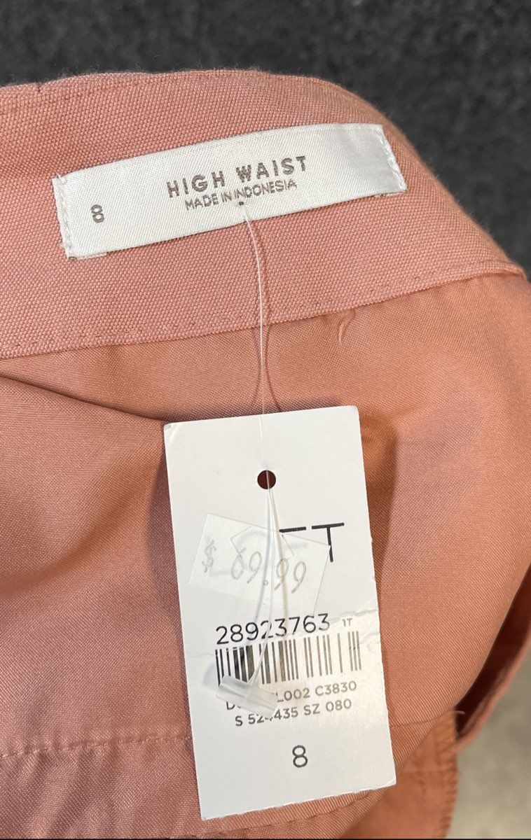 Loft Women's Pink High Waist Button Fly Wide Leg Cropped Pants Sz 8 NWT