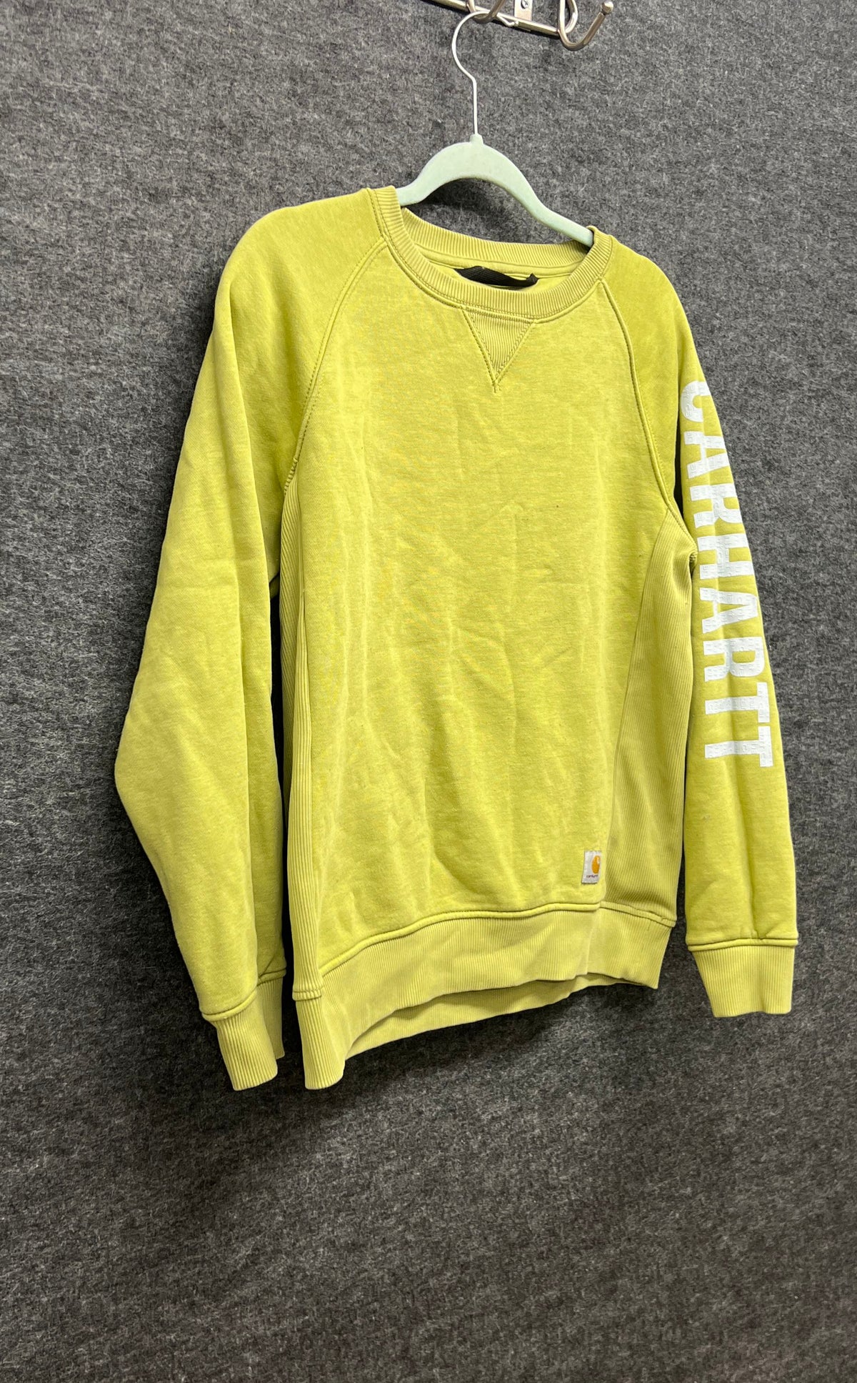 Carhartt Relaxed Fit Logo Sleeve Crewneck Sweatshirt Neon Yellow Sz S (4-6)