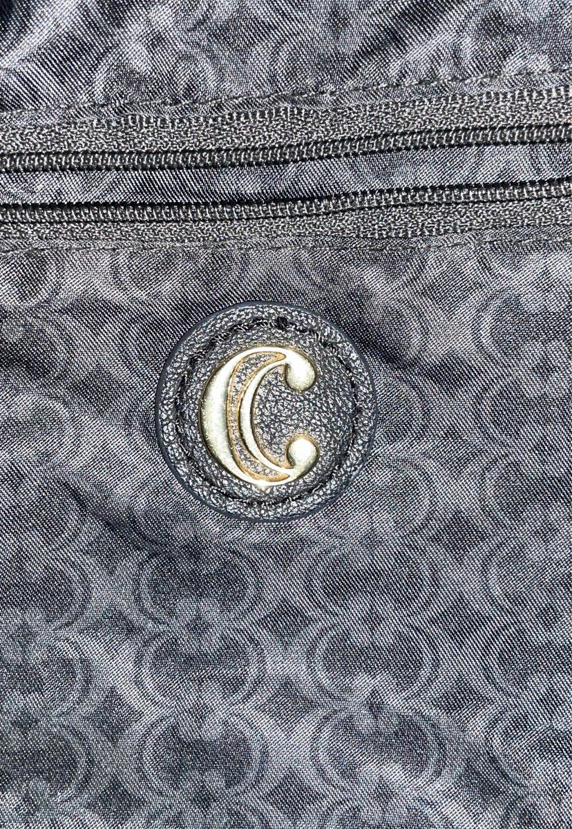 Charming Charlie Black Pebbled Faux Leather Tote Handbag Tan Handles Gold Tone