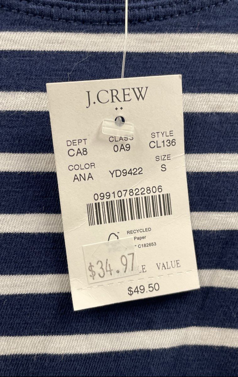 J. Crew Women's Blue White Striped Long Sleeve T-Shirt 100% Cotton NWT Sz S