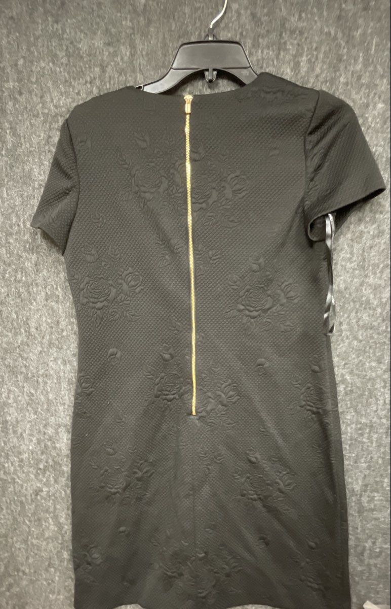 Calvin Klein Women's Black Floral Jacquard Exposed Zipper Sheath Dress Sz 8