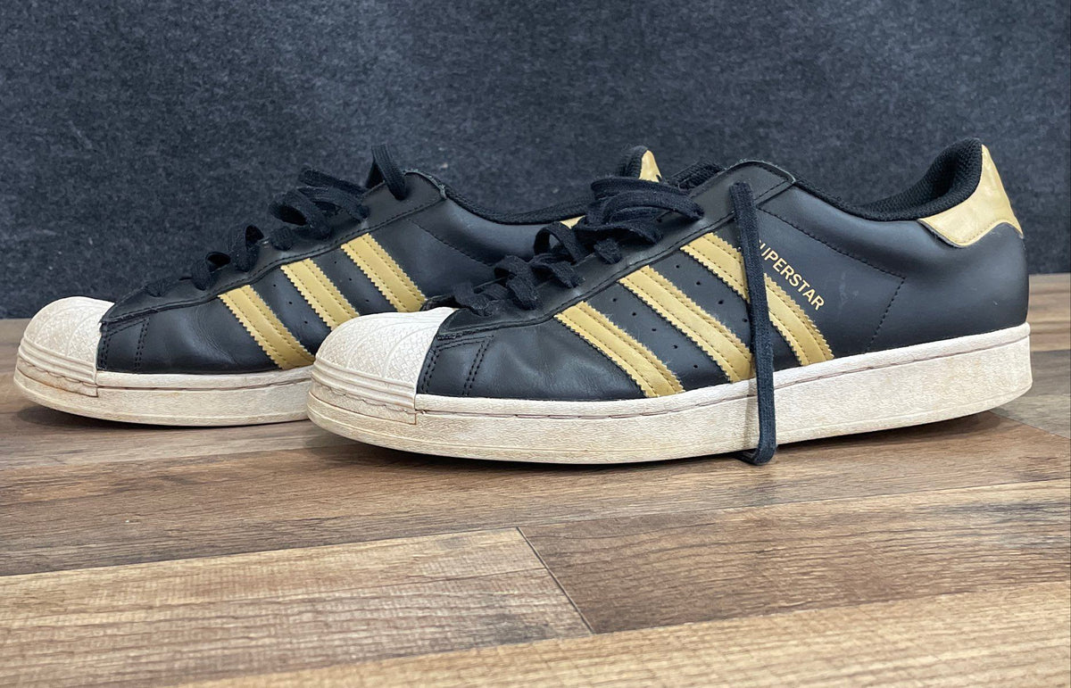 Adidas Superstar Black Gold White Men's Leather Sneakers Size 11.5