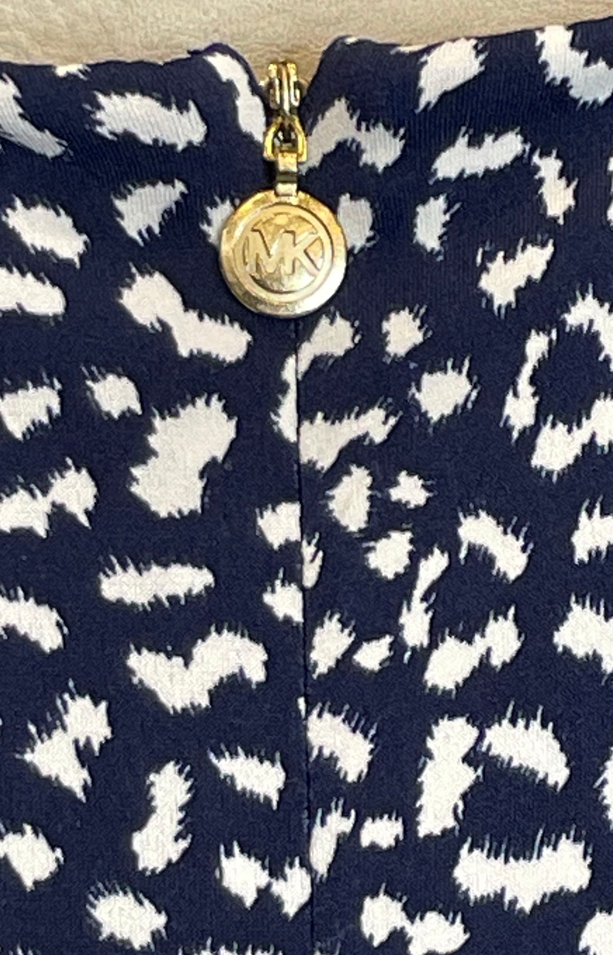Michael Kors Women's Navy Blue White Animal Print Long Sleeve Dress NWT Sz M