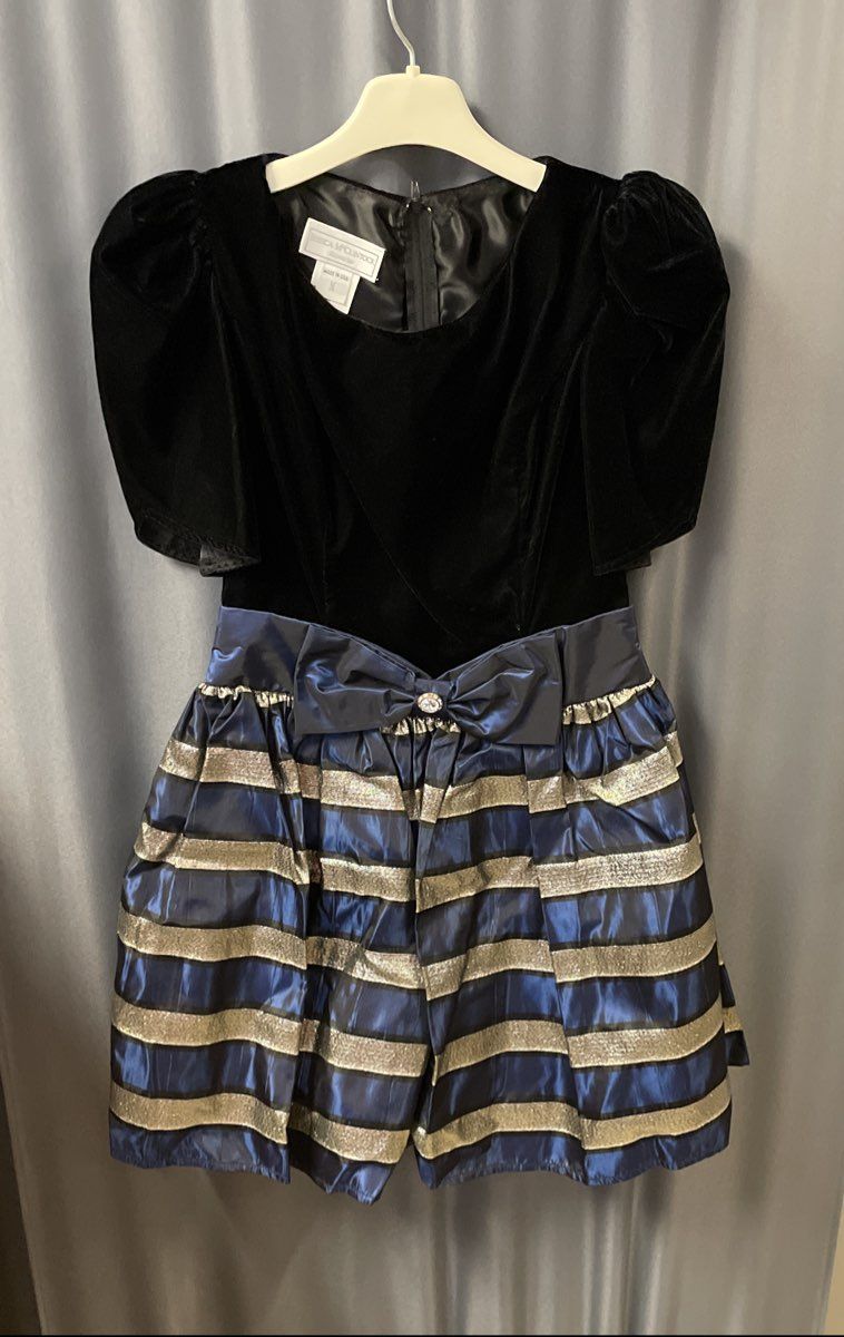 Vintage 80s Jessica McClintock Gunne Sax Women's Velvet Metallic Dress Sz 5/6