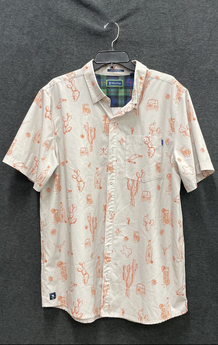 William Murray Men's Short Sleeve Golf Shirt Beige Orange Cactus Cocktail