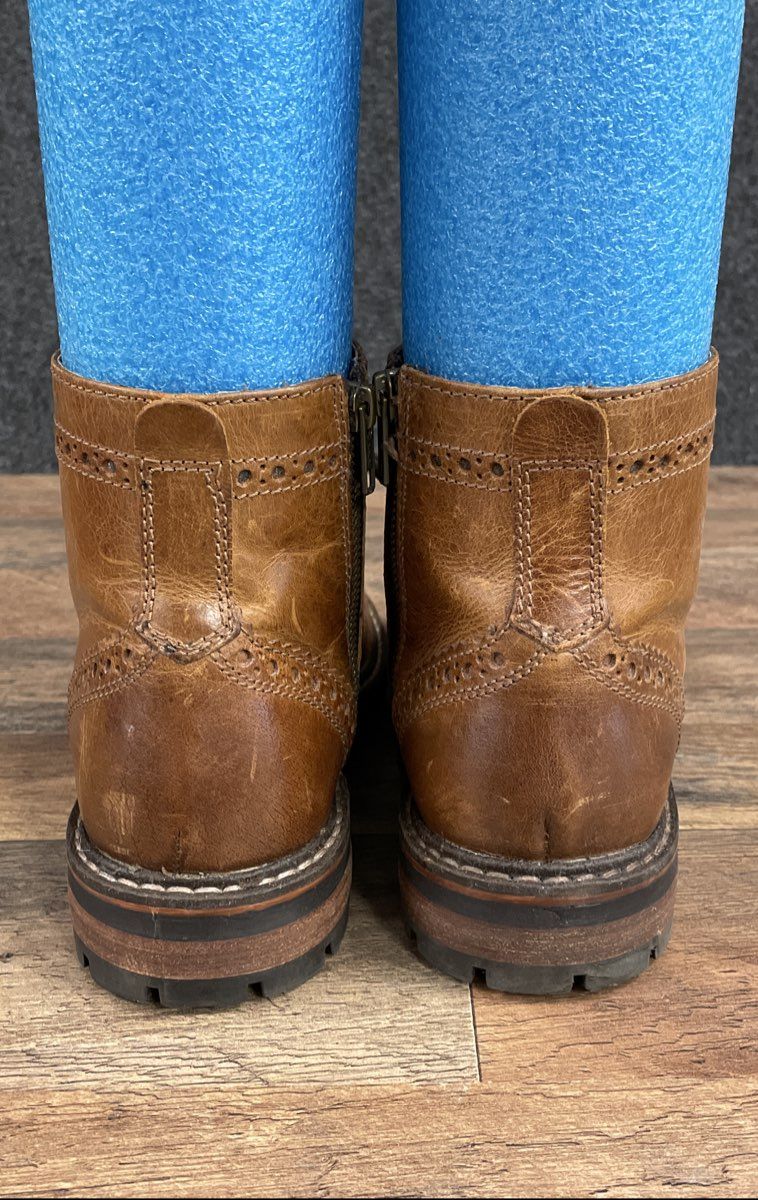 Crevo Dusseldorf Tan Brown Leather Wingtip Brogue Side Zip Boots Men's Size 10