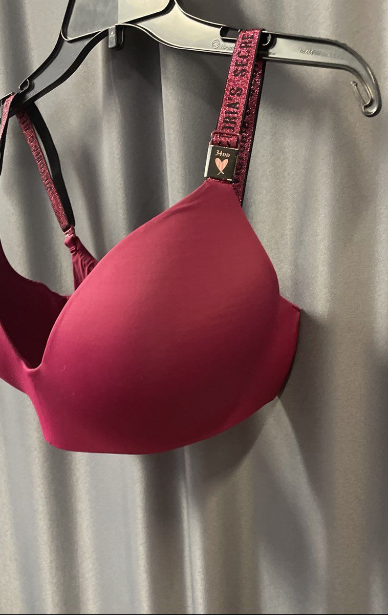 Victoria's Secret Women's Bra Burgundy Shine Strap Logo NWT Sz 34DD