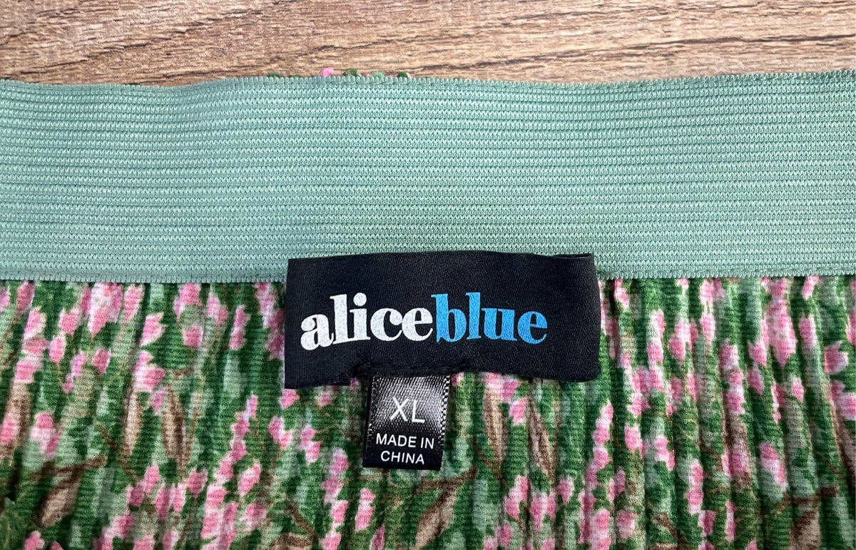 Alice Blue Women's Floral Pleated Tiered Midi Skirt Green Pink Size XL