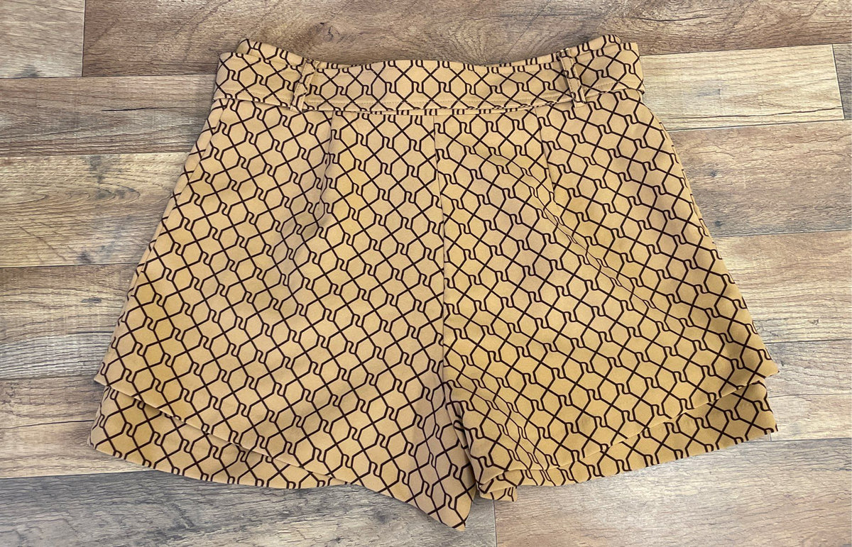 River Island Women's Brown Geometric Belted Shorts Sz 8 NWT