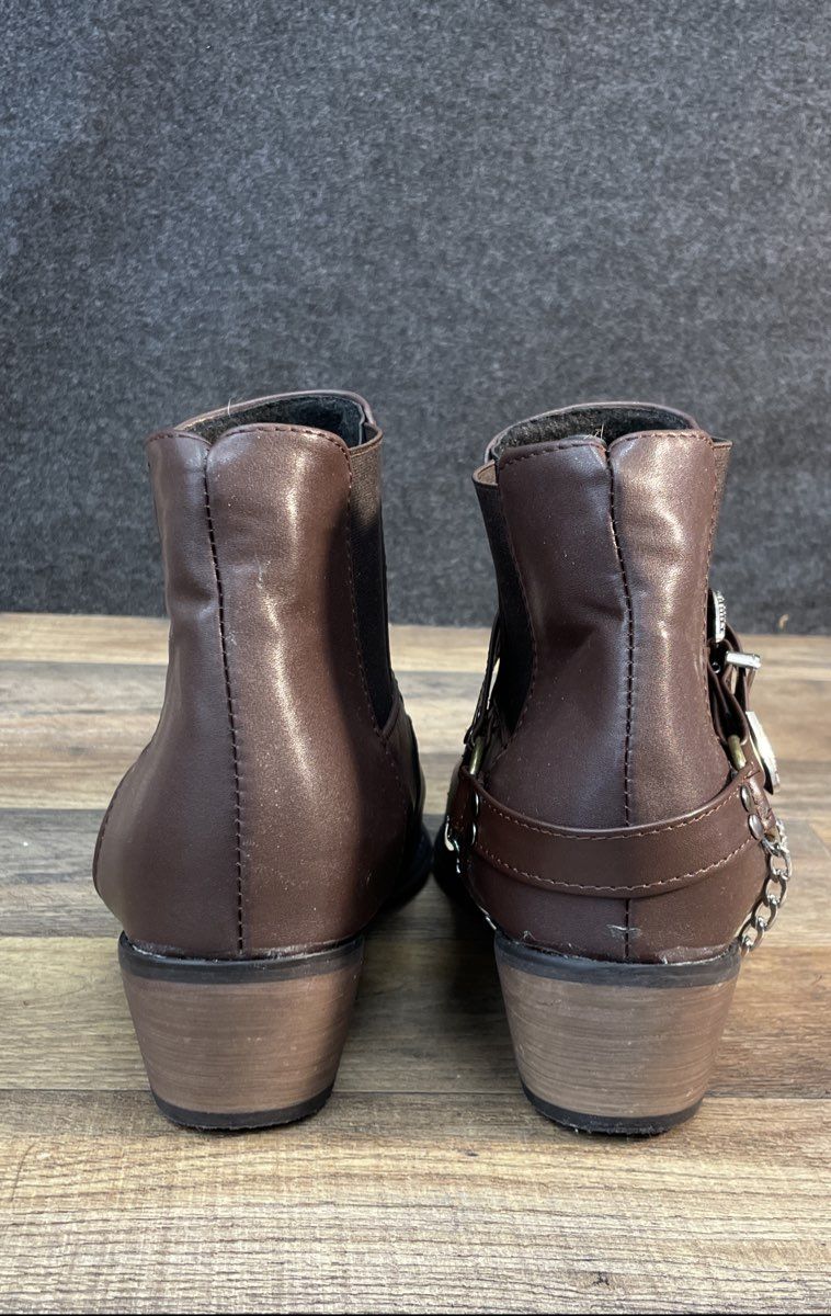 Western Pointed Toe Brown Ankle Boots Removable Harness Chain Size EU 48