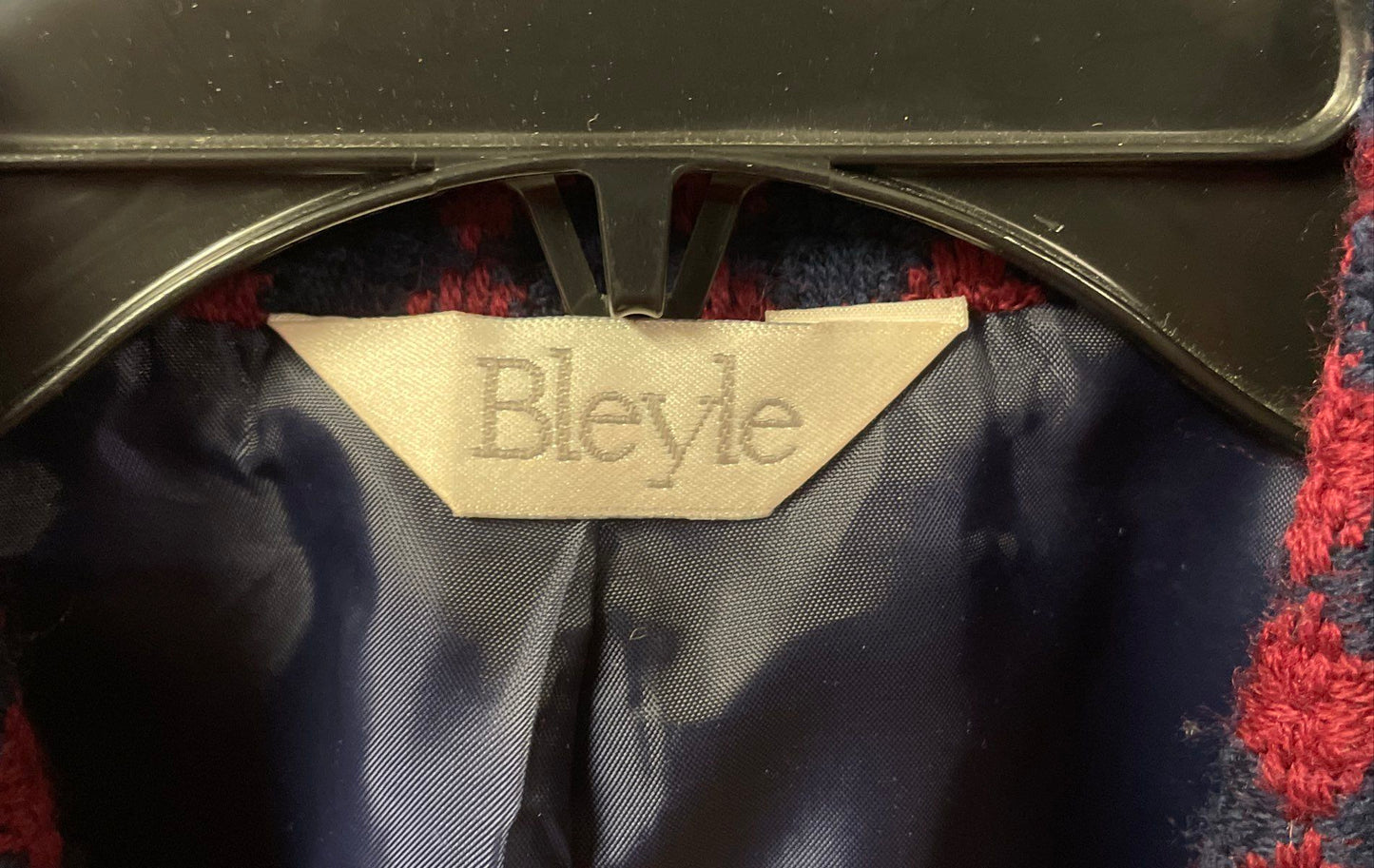 Vintage 90s Bleyle Women's Red Blue Wool Diamond Pattern Blazer Sz 14