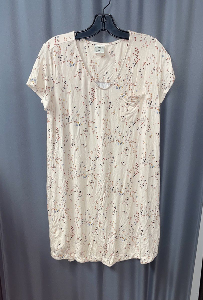 Soma Women's Cream Polka Dot Short Sleeve Nightgown Sleep Shirt Size M