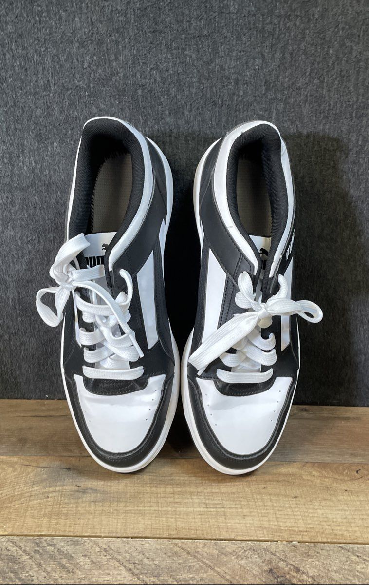 Puma Caven 2.0 Black White Leather Low Top Sneakers Men's Size 10.5