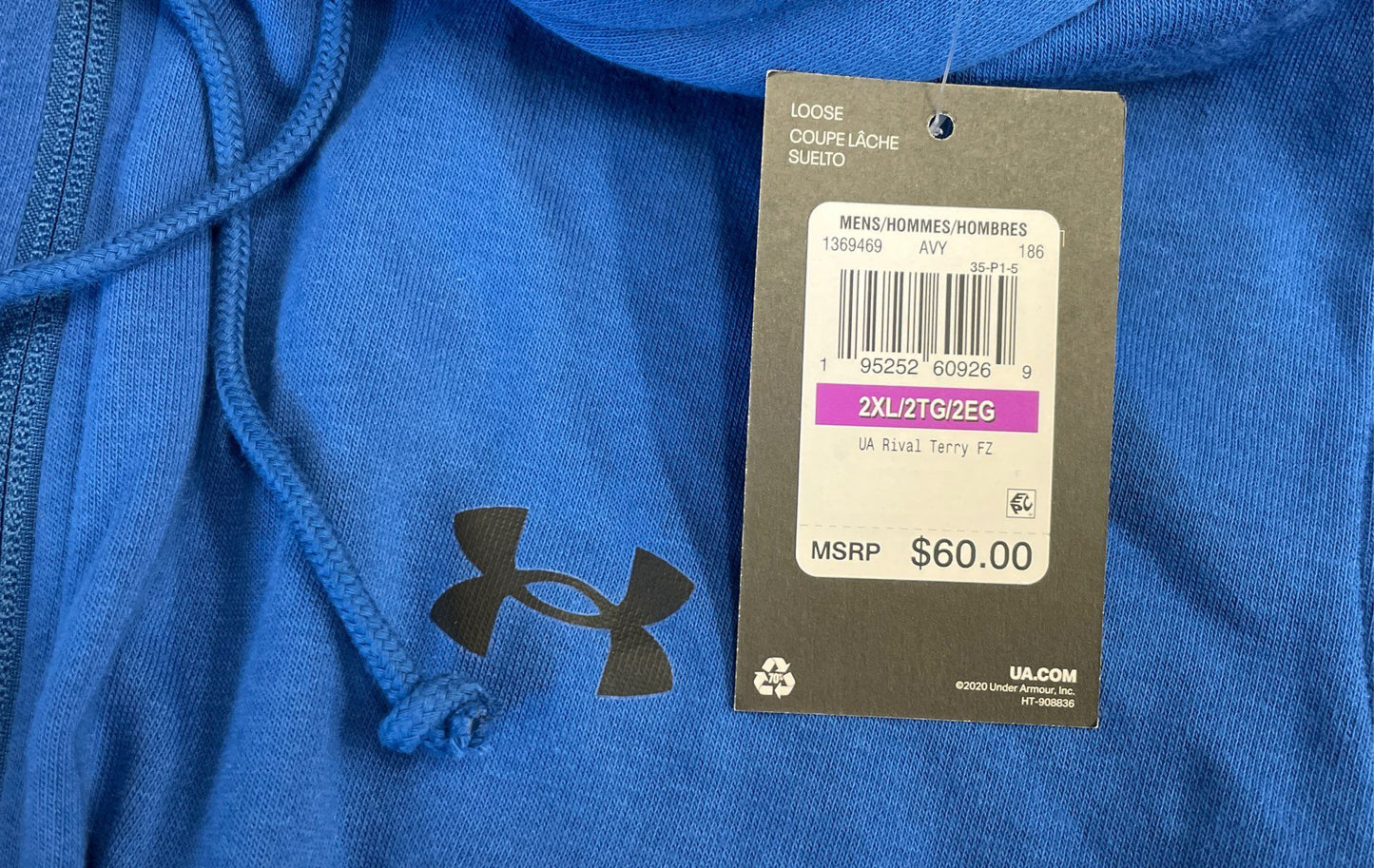 Under Armour Men's Blue UA Rival Terry Full Zip Hoodie NWT Loose Fit Sz XXL