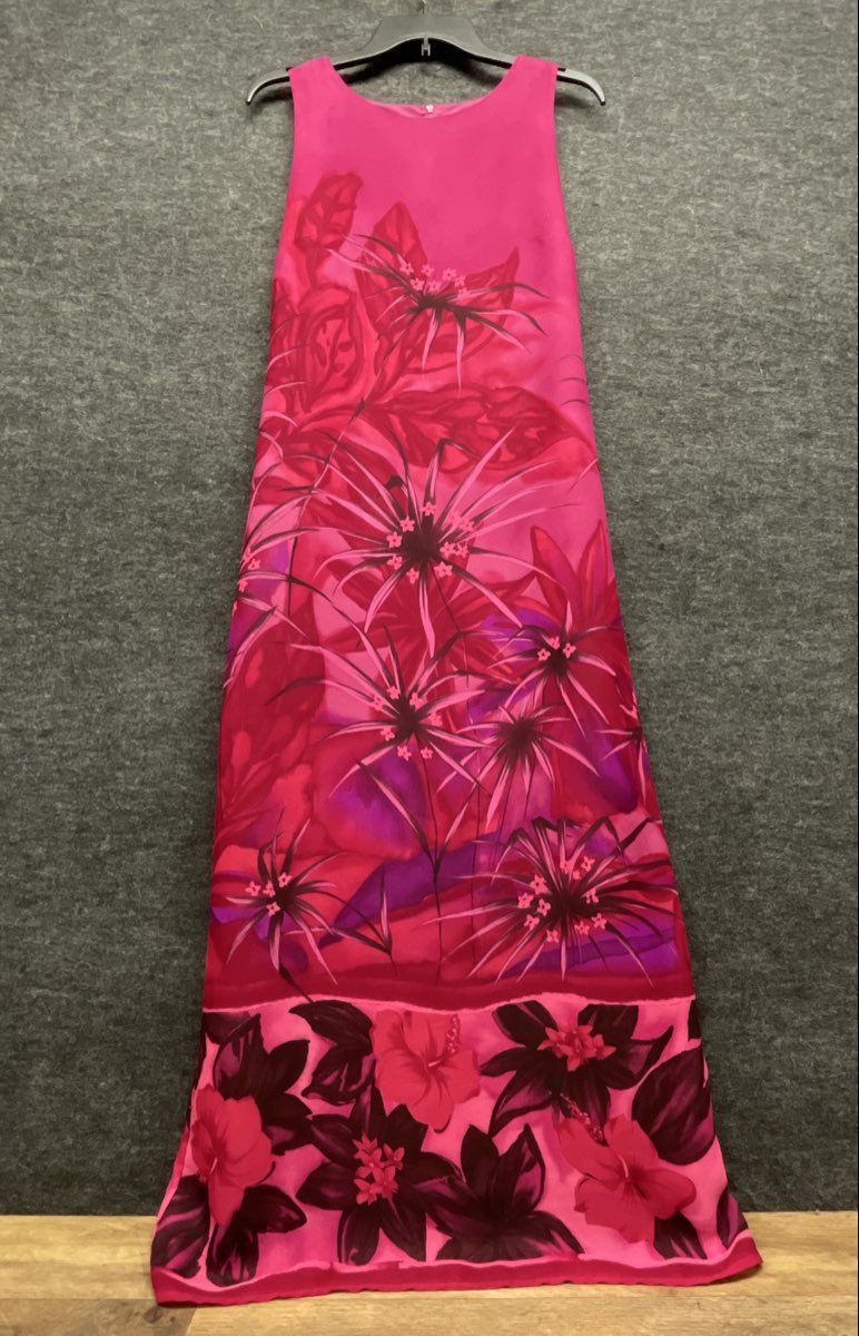 Vintage 90s AGB Byer California Women's Pink Tropical Floral Maxi Dress Sz 10