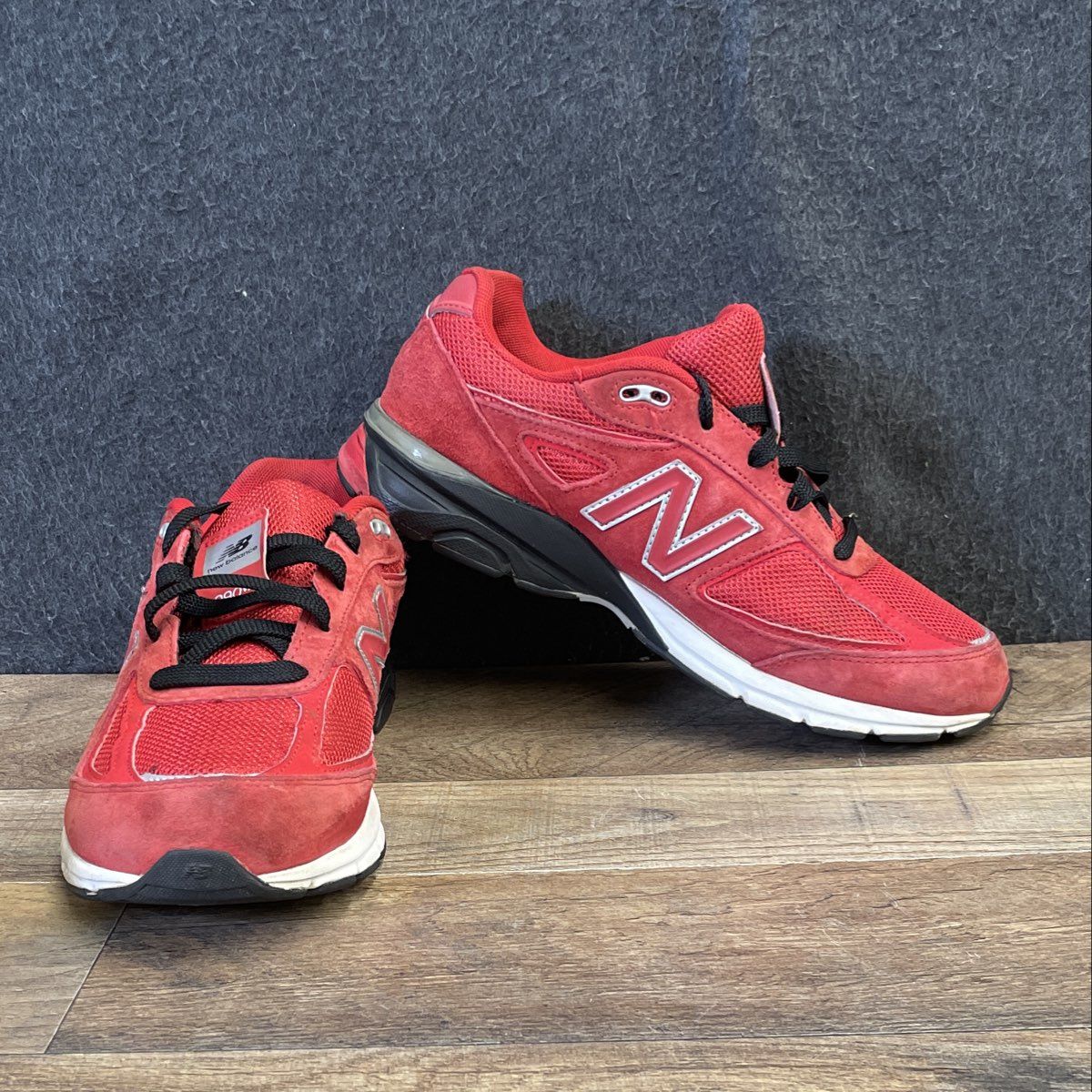 New Balance 990v4 Red Suede Mesh Running Shoes KJ990RDG Boy's Size 7
