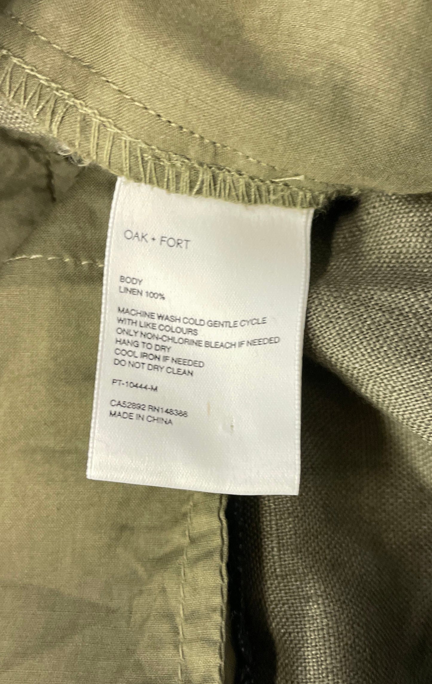 Oak + Fort Men's Linen Trousers Olive Green Tapered Leg Size 32