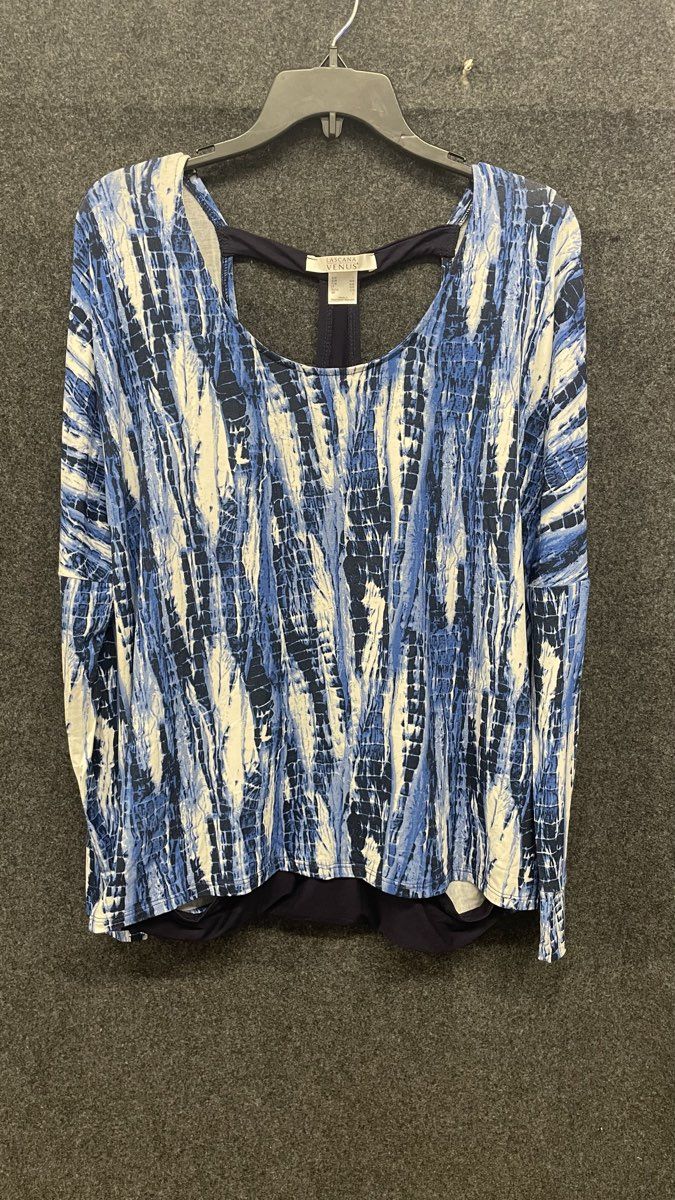 Lascana for Venus Women's Tie Dye Print Top Shirt Blue Open Back T-Strap Size L