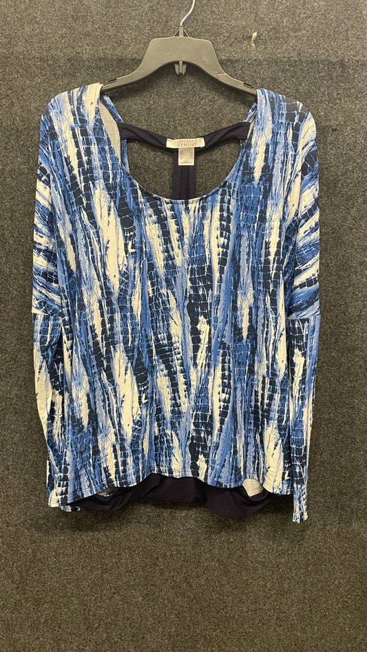 Lascana for Venus Women's Tie Dye Print Top Shirt Blue Open Back T-Strap Size L