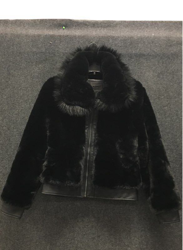 [BLANKNYC] Women's Black Faux Fur Jacket Vegan Leather Trim Zip Front Sz S
