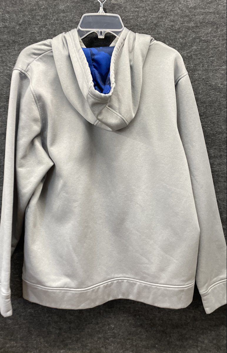 Under Armour Men's Gray Pullover Hoodie Blue Camo Logo Fleece Lined Sz L