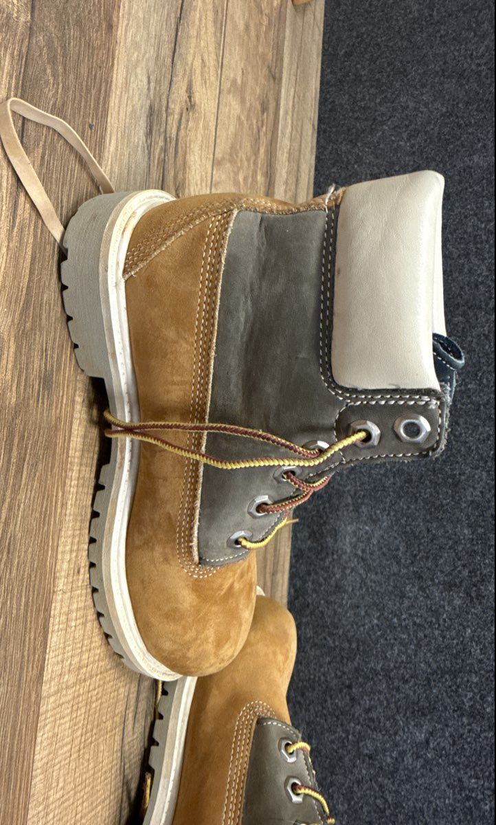 Timberland 6-Inch Premium Multi-Tone Grey Wheat Waterproof Boots Size 1.5M