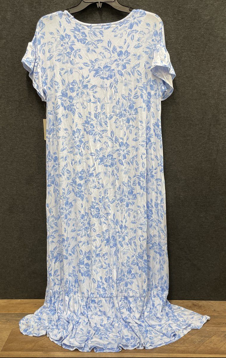Tommy Bahama Women's Blue White Floral Rayon Spandex Maxi Dress Nightgown Sz S